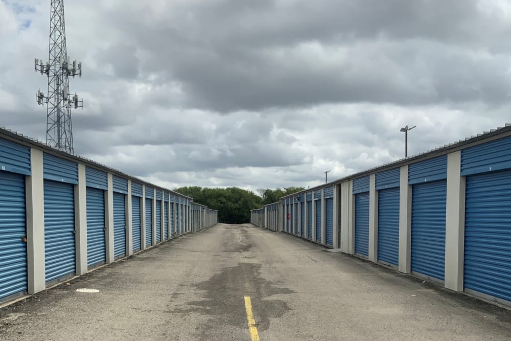 Two rows of outdoor units at KO Storage in Del Rio, Texas. 