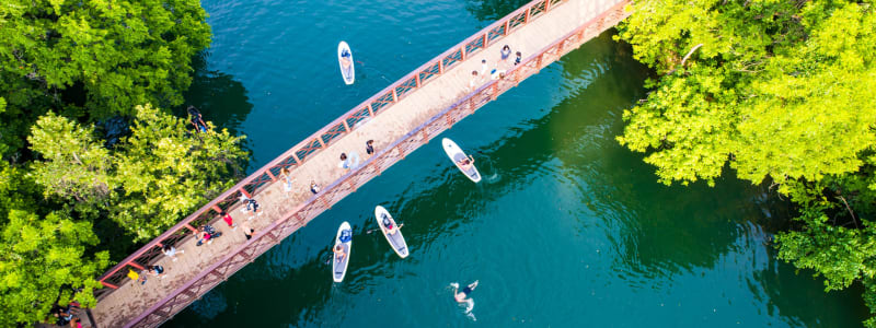 Aerial view of a bridge in Austin, Texas near Regents West at 26th