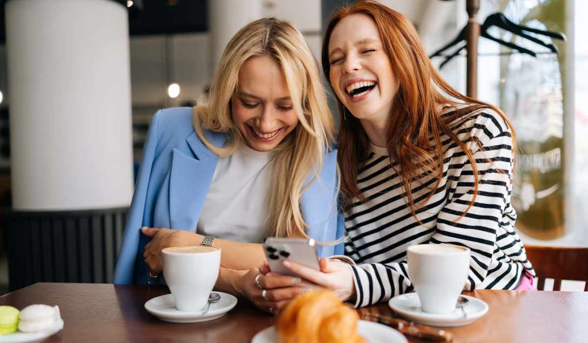 Friends having coffee near Adagio at Westshore Palms in Tampa, Florida