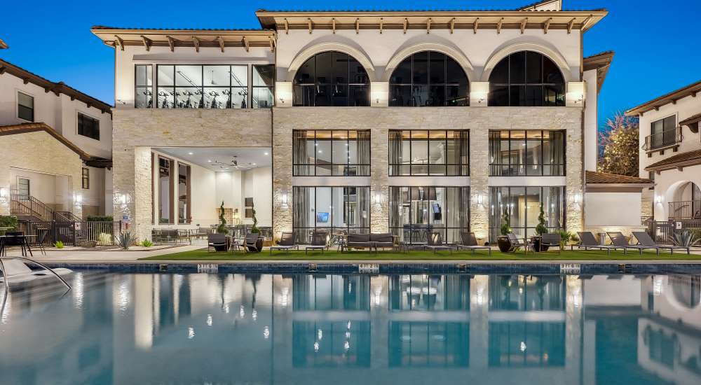 Beautiful pool side view at Domain Memorial in Houston, Texas