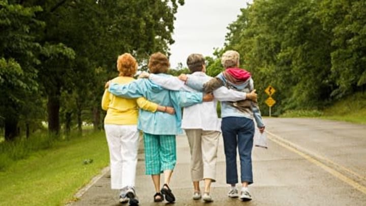 Happy Old Ladies Walking Together {{location_name}} in {{location_city}}, {{location_state_name}}