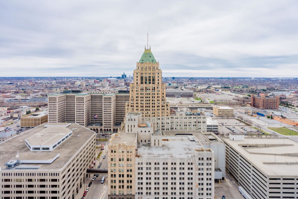 View of the city near The Kahn in Detroit, Michigan