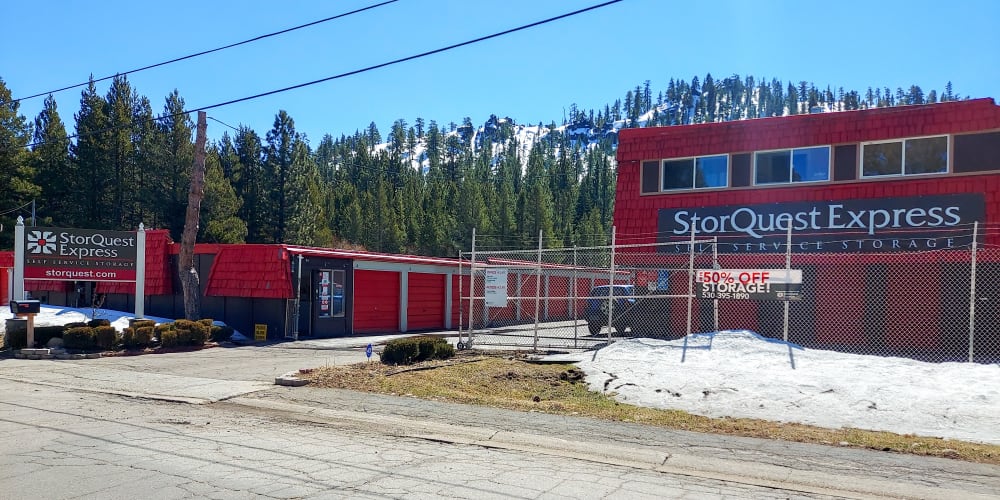 Outdoor units with red doors at StorQuest Express Self Service Storage in South Lake Tahoe, California
