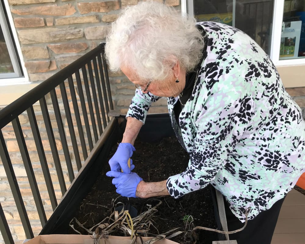 Resident gardening at Edencrest at Green Meadows in Johnston, Iowa.