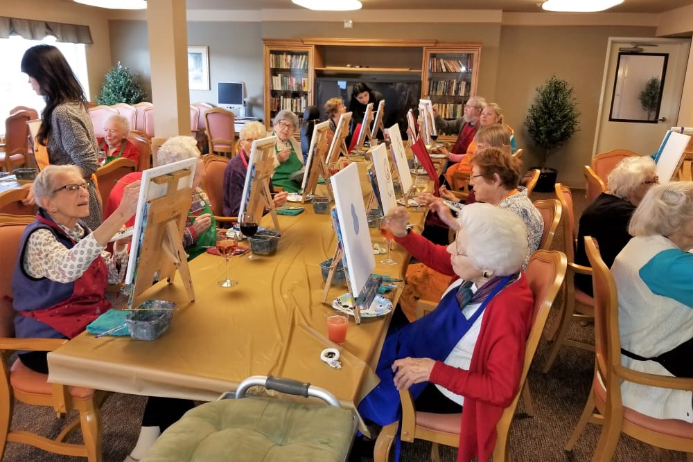 Paint class at Merrill Gardens at Renton Centre in Renton, Washington.
