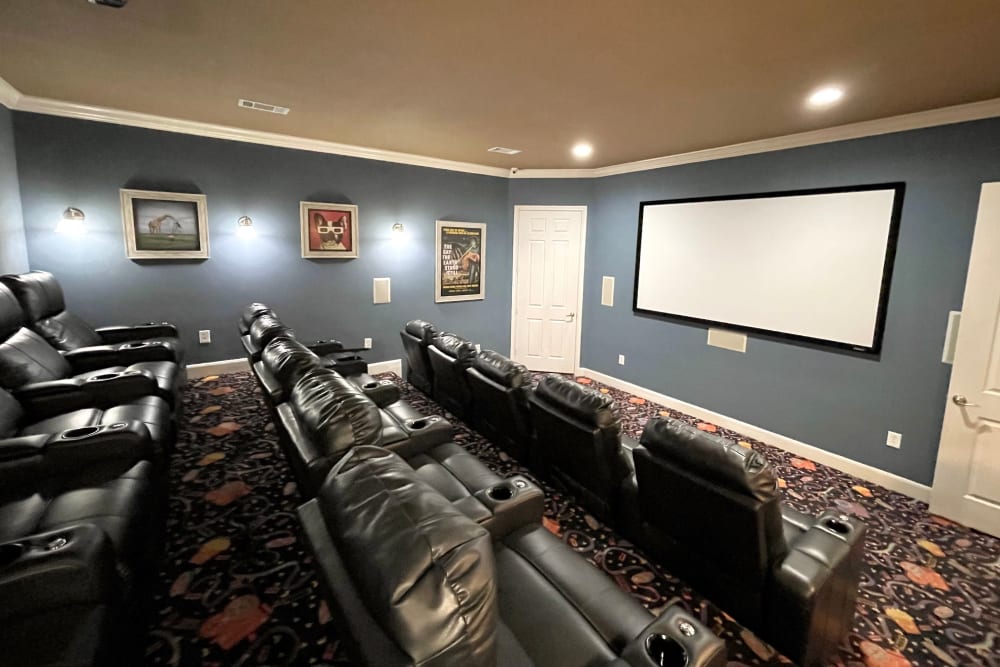 Enjoy apartments with a resident movie theater room at The Abbey at Briar Forest in Houston, TX
