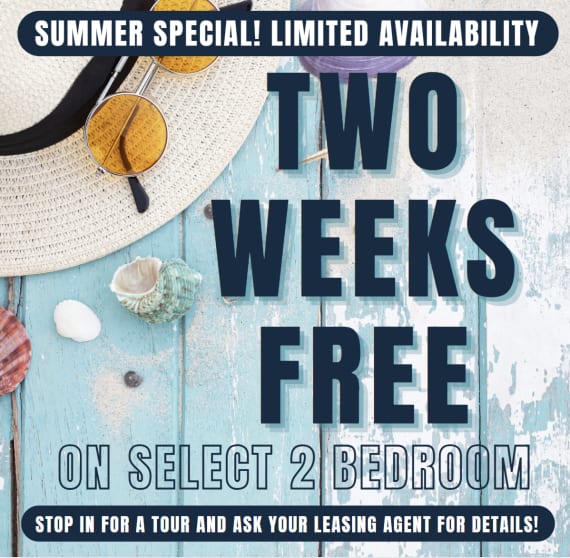 The Hilltop Apartment Homes Summer Specdial -TWO WEEKS FREE On Two Bedroom Units. Limited Availability - Act Fast! **Discount applies after first full months rent.