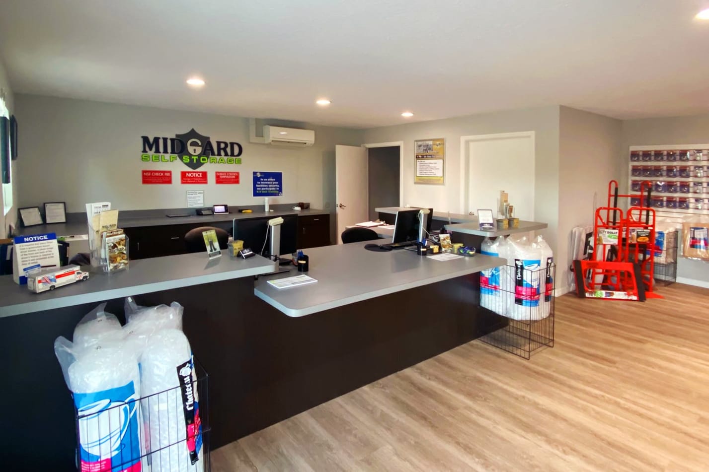 Leasing office and merchandise at Midgard Self Storage in Cocoa, FL