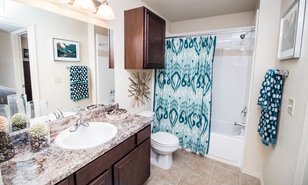 Clean bathroom at Tuscany Place in Lubbock, Texas.