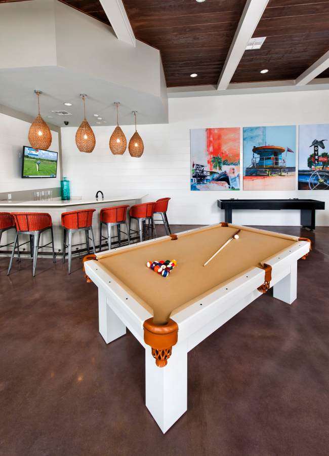 Pool table in game room at Solaris Key in Clearwater, Florida