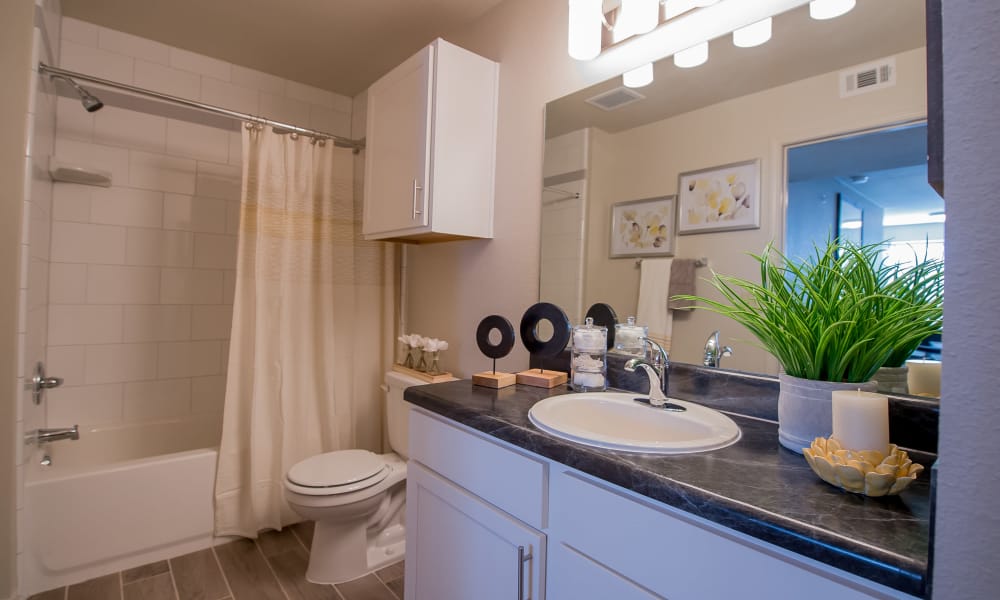 Decorated bathroom at Cottages at Tallgrass Point Apartments in Owasso, Oklahoma