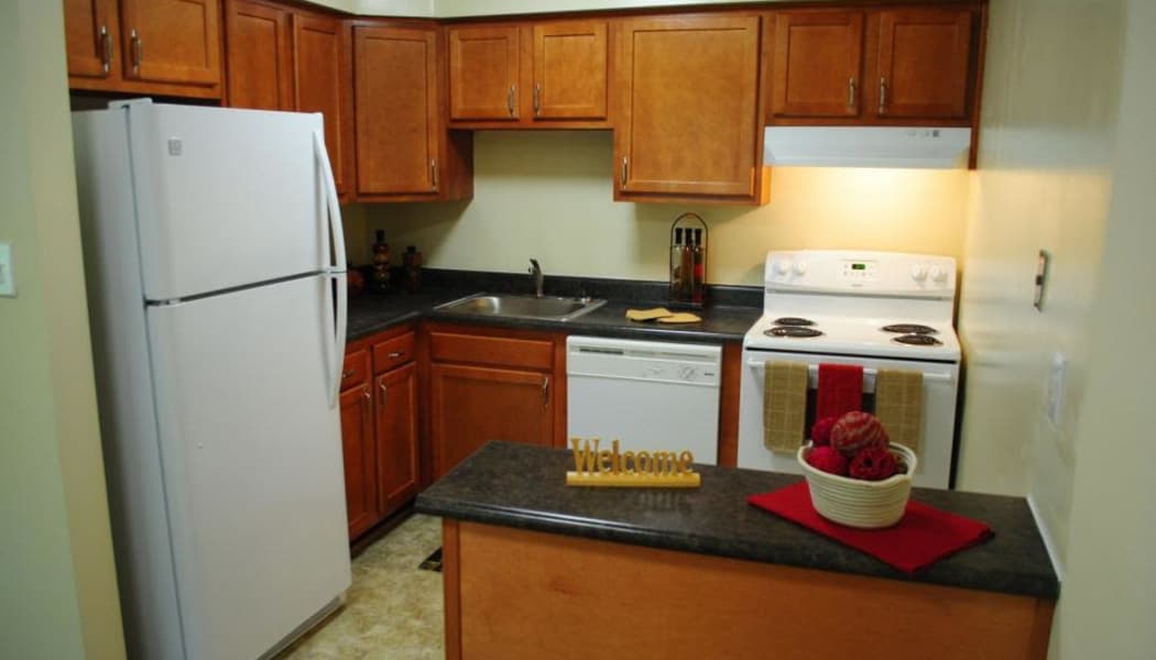 Kitchen in model home at Chapel Lake Apartments in Virginia Beach, VA