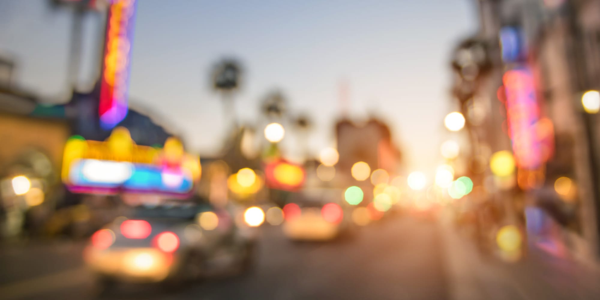 Shops and entertainment venues on the boulevard near Mediterranean Village in West Hollywood, California