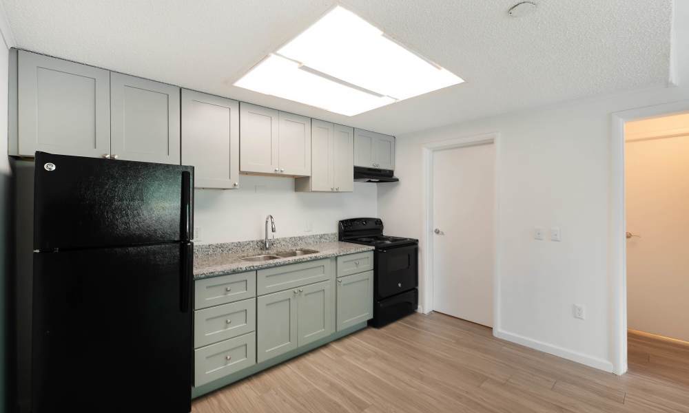 Spacious modern kitchen at The Flats at Lakeshore in Fort Oglethorpe, Georgia