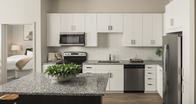 Bright kitchen at Soltra at San Tan Village in Gilbert, Arizona