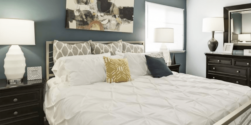 Model bedroom at Tuscany Woods Apartments in Windsor Mill, Maryland