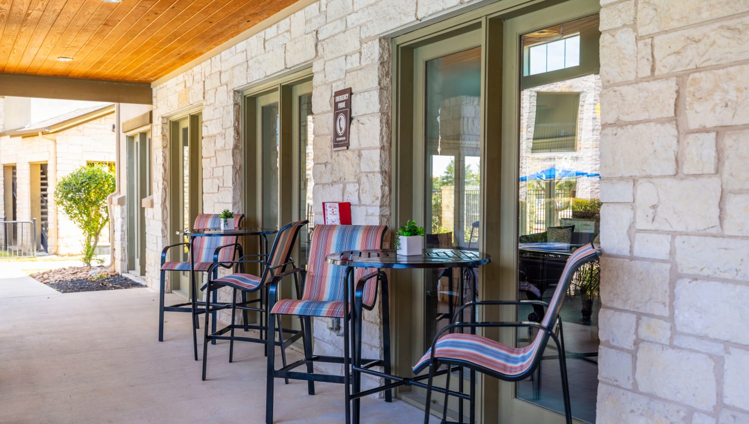 Outdoor sitting area at Carrington Oaks in Buda, Texas