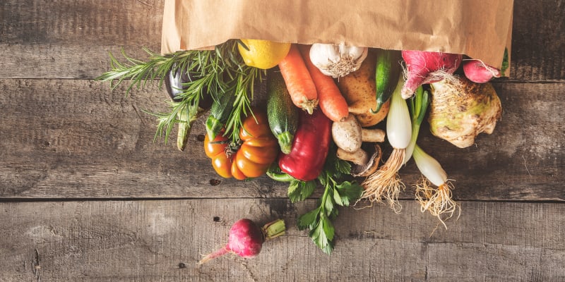 Bag full of vegetables at Adobe Flats I in Twentynine Palms, California