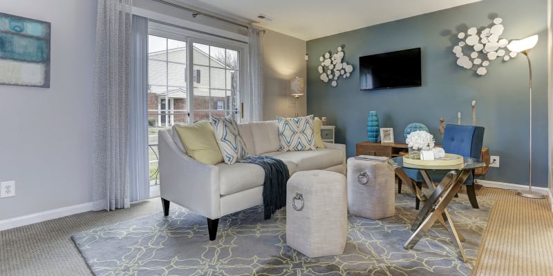 Model living room at Olde Forge Townhomes in Perry Hall, Maryland