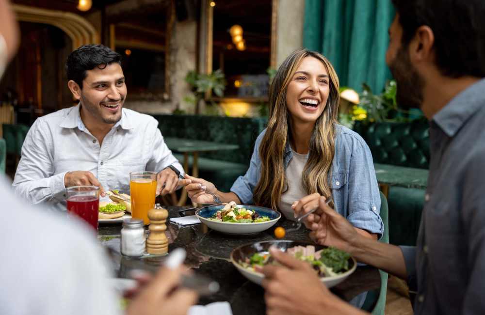 Resident dining near Hawthorn Village Apartments in Napa, California