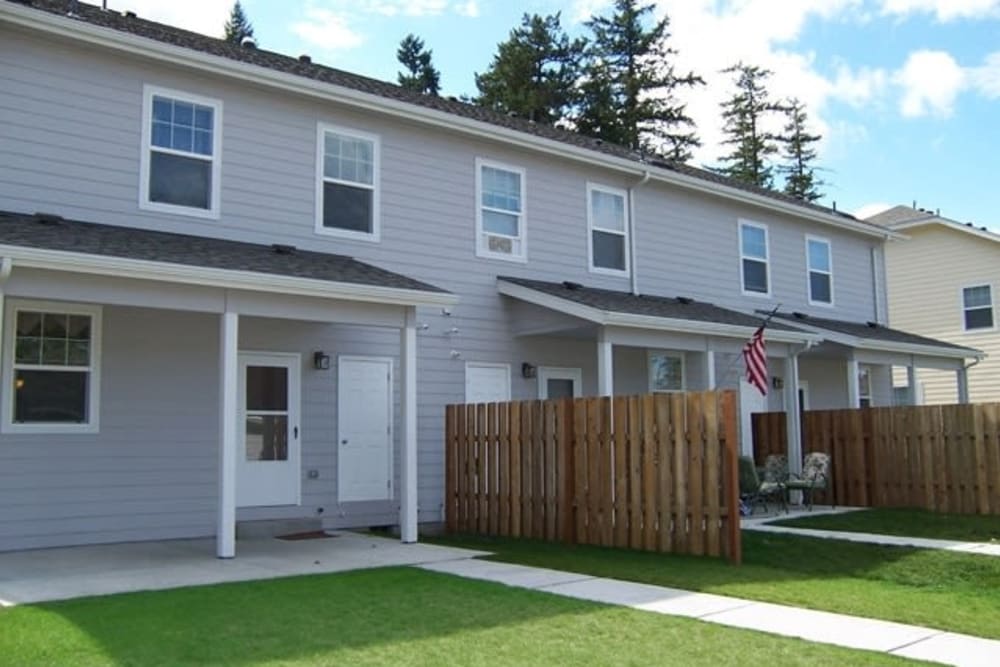 The backyard of a home at Discovery Village in Joint Base Lewis-McChord, Washington