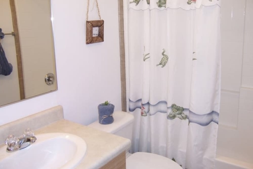A bathroom in a home at Discovery Village in Joint Base Lewis-McChord, Washington