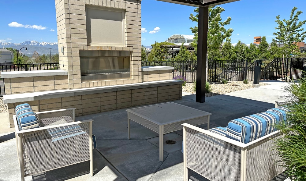 Patio and fireplace at Liberty Point at Liberty Point Townhome Apartments in Draper, Utah