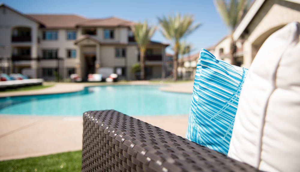 Beautiful resort-style swimming pool area at a community managed by American Property Management in Bellevue, Washington