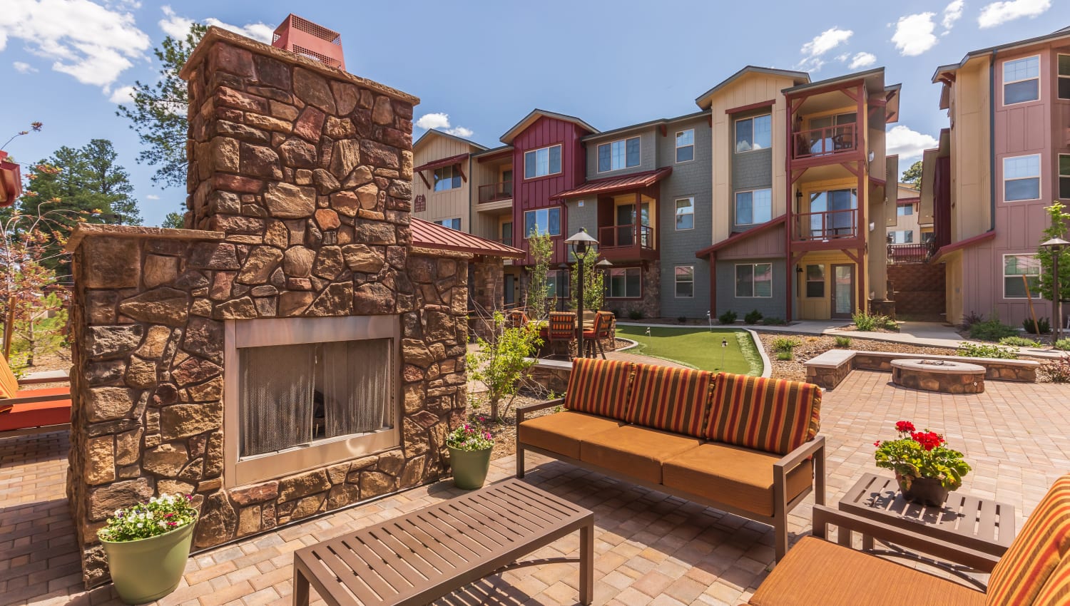 Outdoor fireplace at Mountain Trail in Flagstaff, Arizona