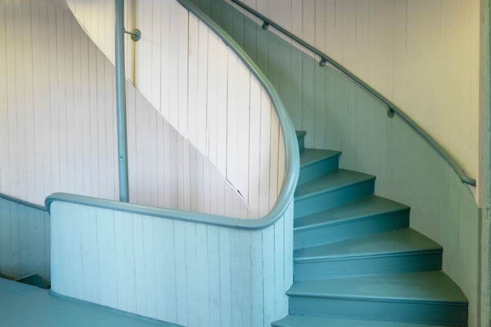 Staircase at Linwood Mill Apartments in Whitinsville, Massachusetts
