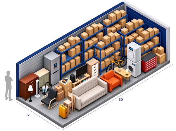 12 x 30 unit diagram for Cypress Self Storage in Oakley, CA