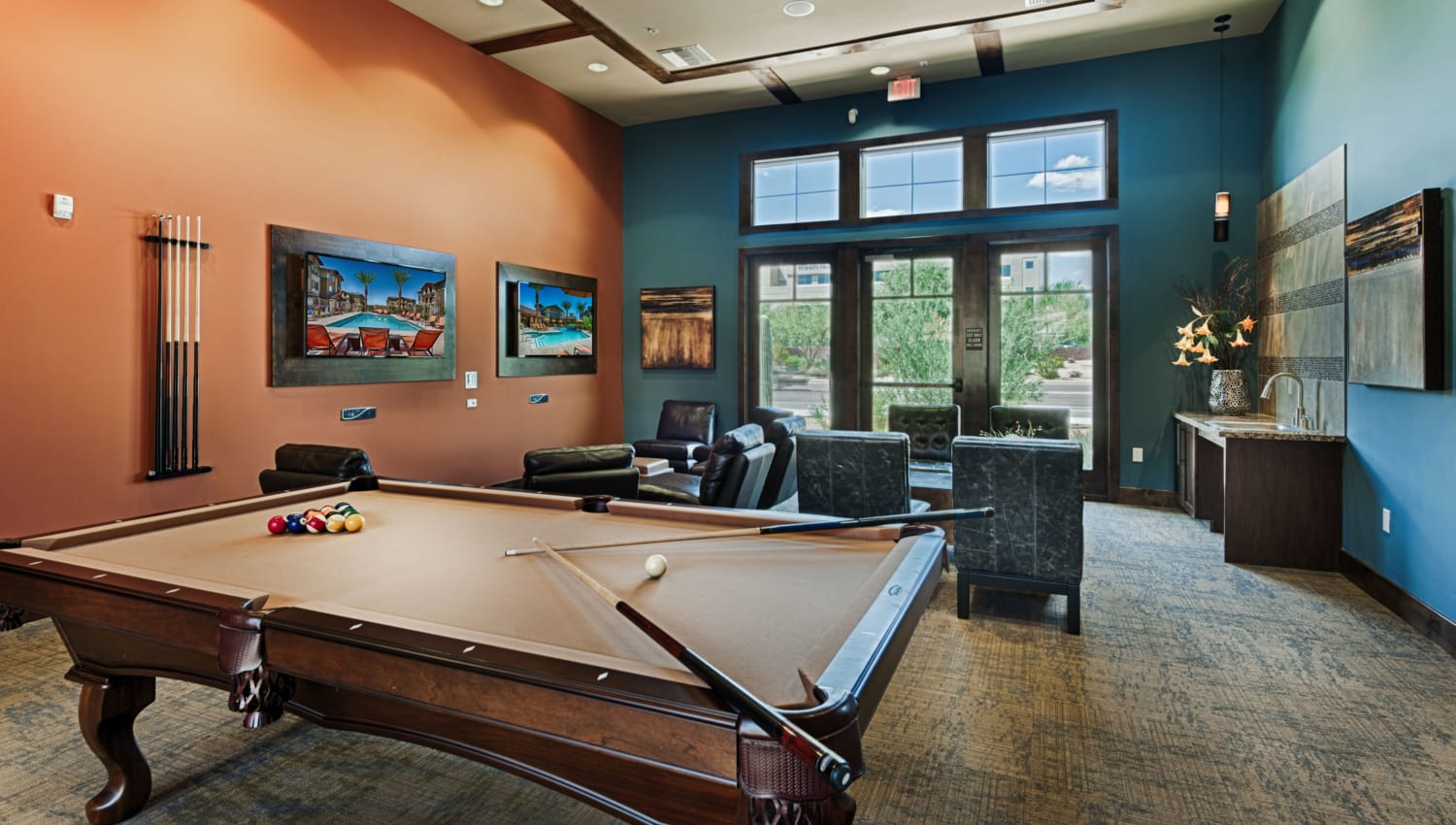 Billiards room at One North Scottsdale Apartments in Scottsdale, Arizona