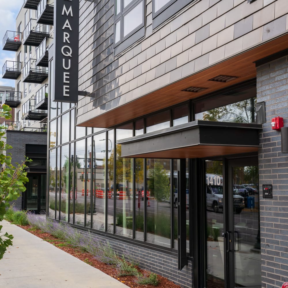 Front entrance at Marquee Living in Minneapolis, Minnesota