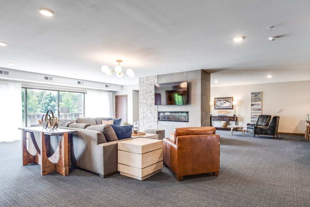 TV in the clubhouse at Glenfield Park Estates in Blaine, Minnesota