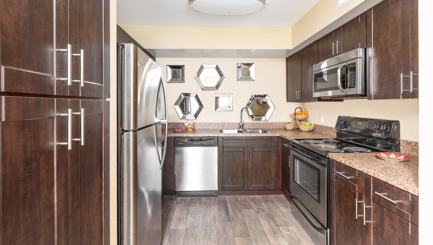 Model kitchen at Club Mira Lago Apartments in Coral Springs, Florida