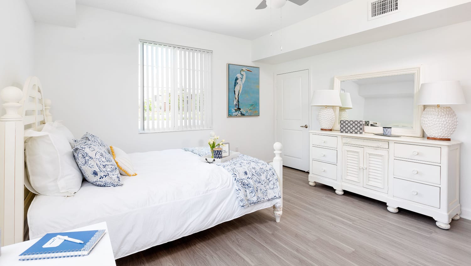 Model bedroom at Quantum Lake Villas Apartments in Boynton Beach, Florida