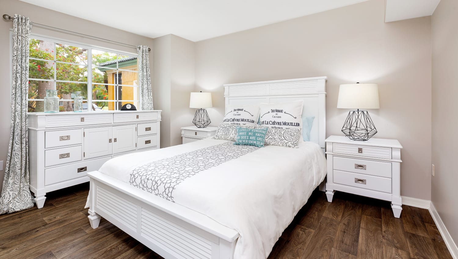 Beautifully decorated bedroom at Weston Place Apartments in Weston, Florida