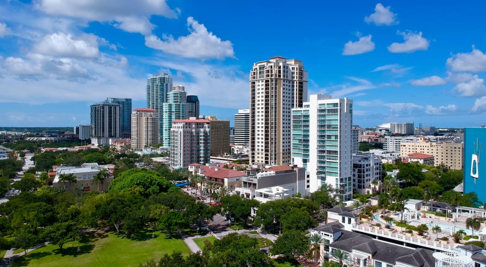 Aerial view of city near The Morgan in St Petersburg, Florida