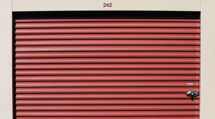 Storage unit with red doors at KO Storage in Portage, Wisconsin
