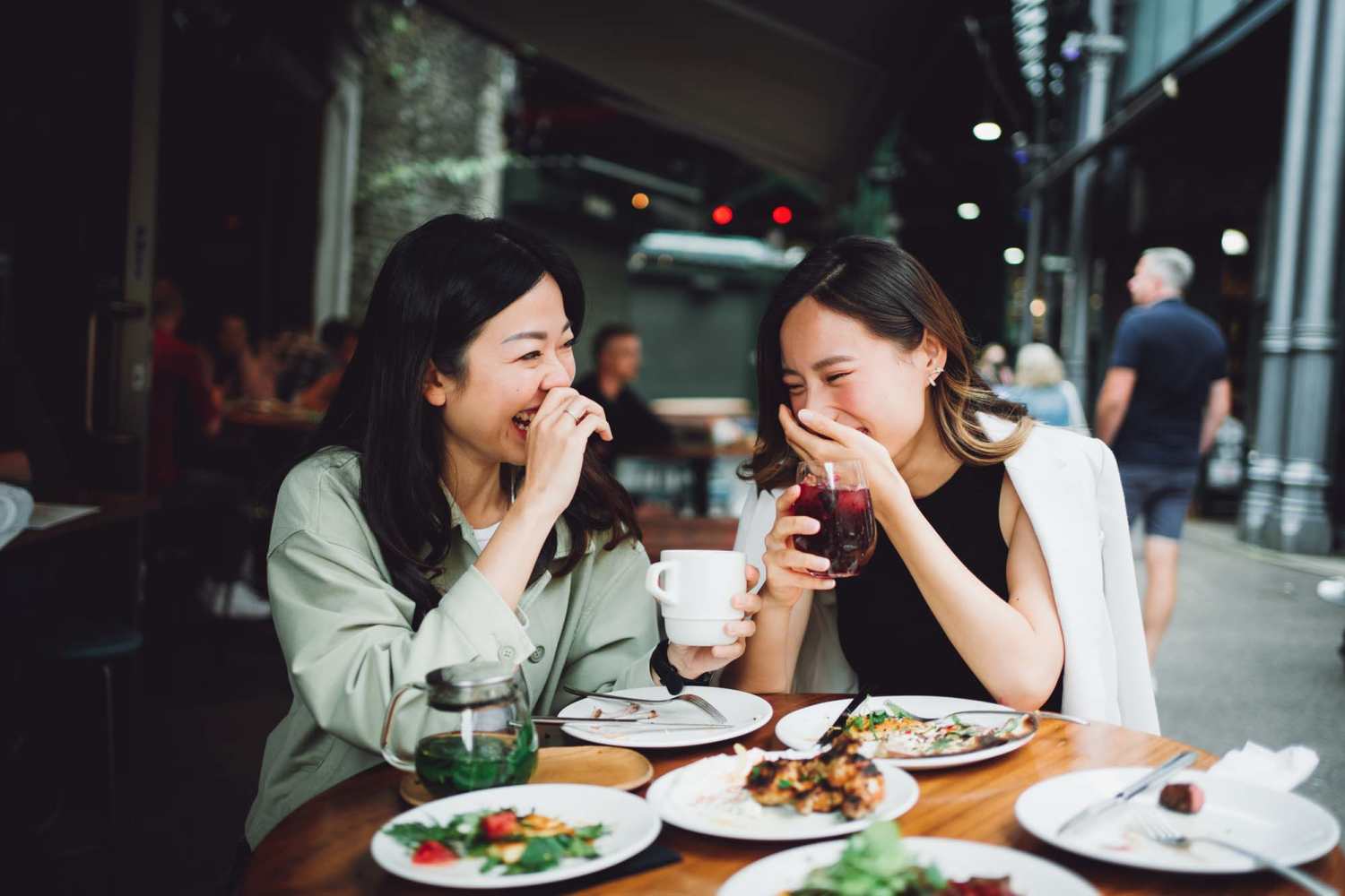 Friends at a restaurant near Domaine at Napa Junction in American Canyon, California