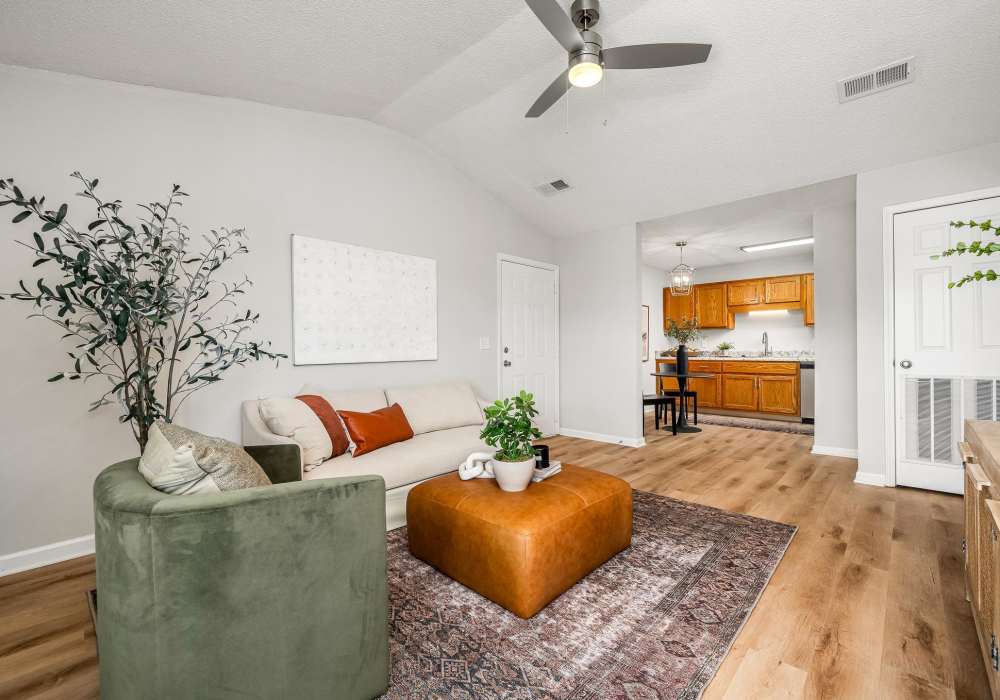 Bright and open modern living room Saddlebrook Apartments in Murfreesboro, Tennessee