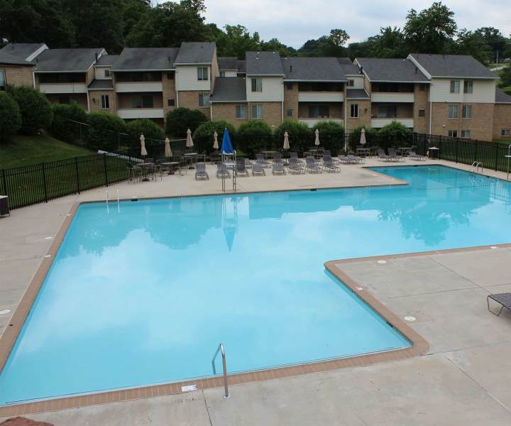 Large swimming pool outside at Hunt Club Apartments in Cockeysville, Maryland