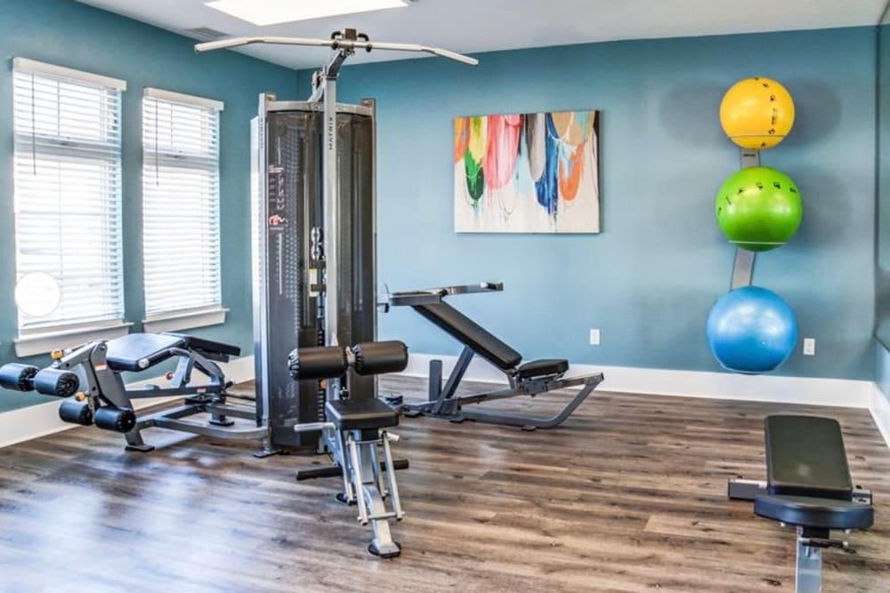 Equipped fitness room at Greenbrier Woods Apartments in Chesapeake Virginia