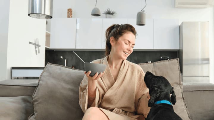 Resident with her pet dog