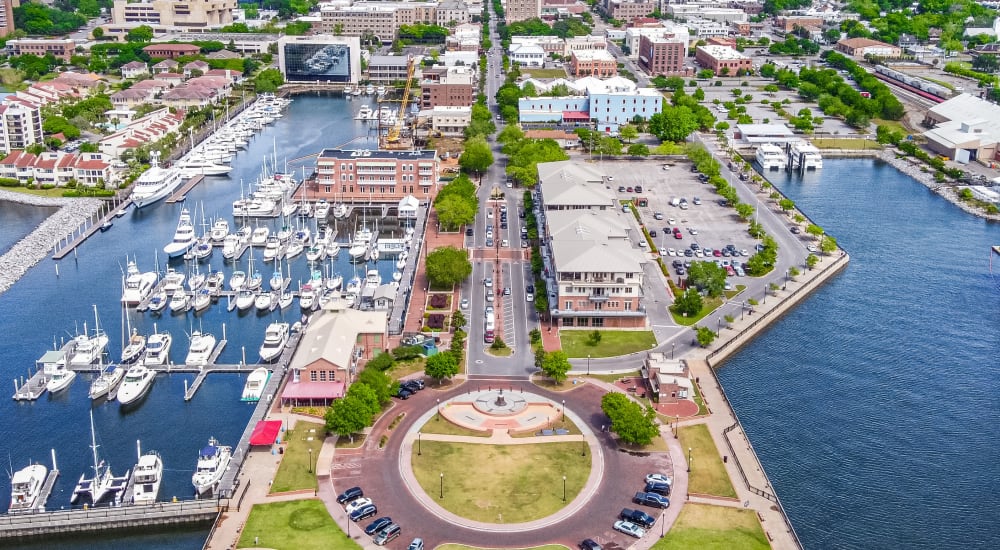 Aerial view of harbor nearby at The Laurel in Pensacola, Florida