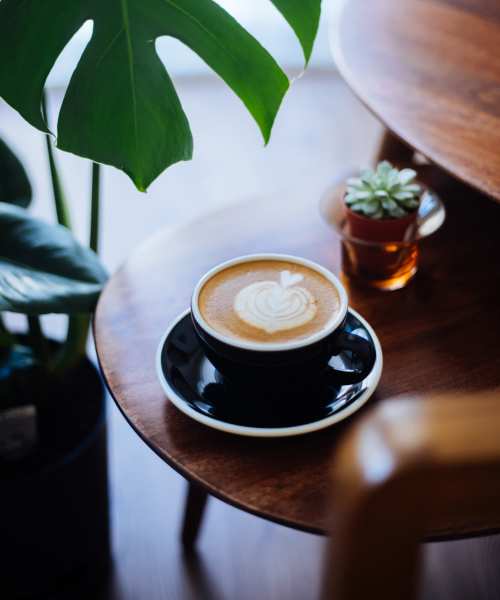 Cup of coffee on a table near Capital Greene in Wheeling, West Virginia