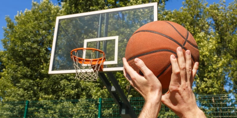 A resident playing basketball near Prospect View in Santee, California