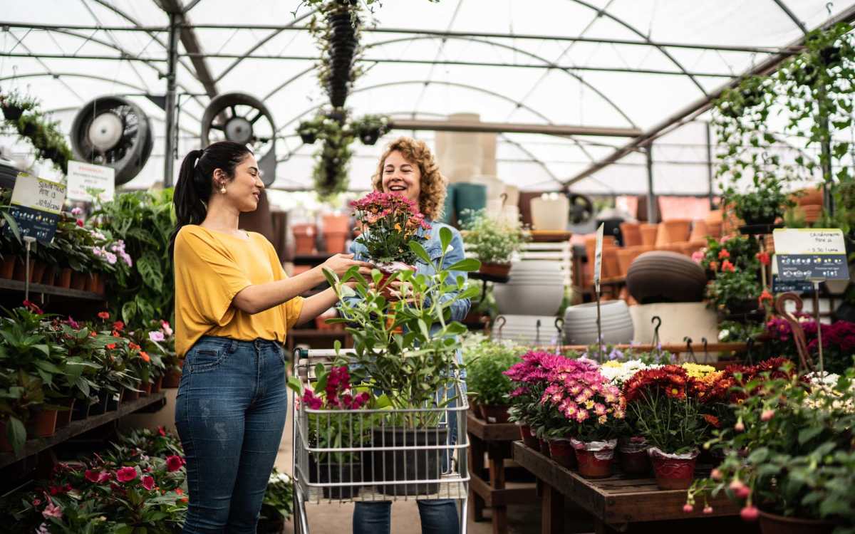 Resident shopping flowers in flower shop near Magnolia Terrace in Tallahassee, Florida