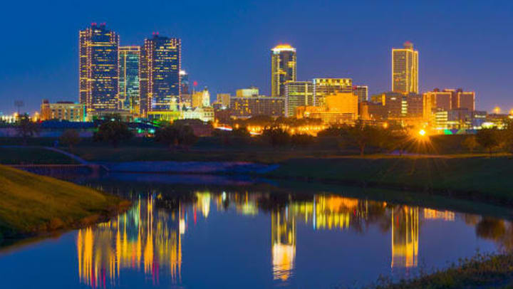 The Dallas-Fort Worth skyline at night