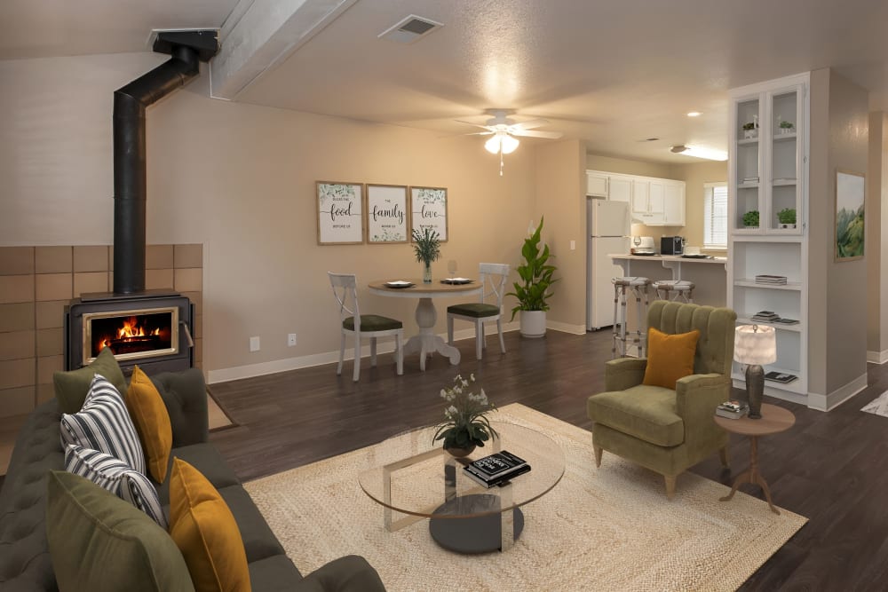 Spacious living room area at Auburn Townhomes in Auburn, California